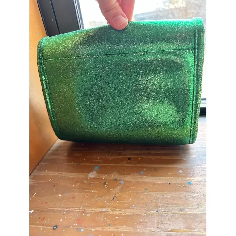 Vintage COACH UPCYCLED Metallic Glitter Green Chrystie Spring Lock Brass Bag